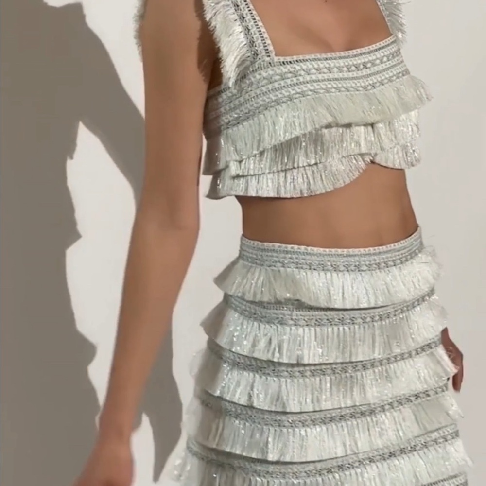 Bridal silver fringe designer crop top
